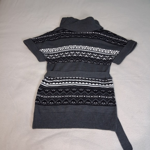 Fashion Bug Chunky Short Sleeve cowl neck gray fair Isle belted sweater Tunic S - Picture 5 of 8
